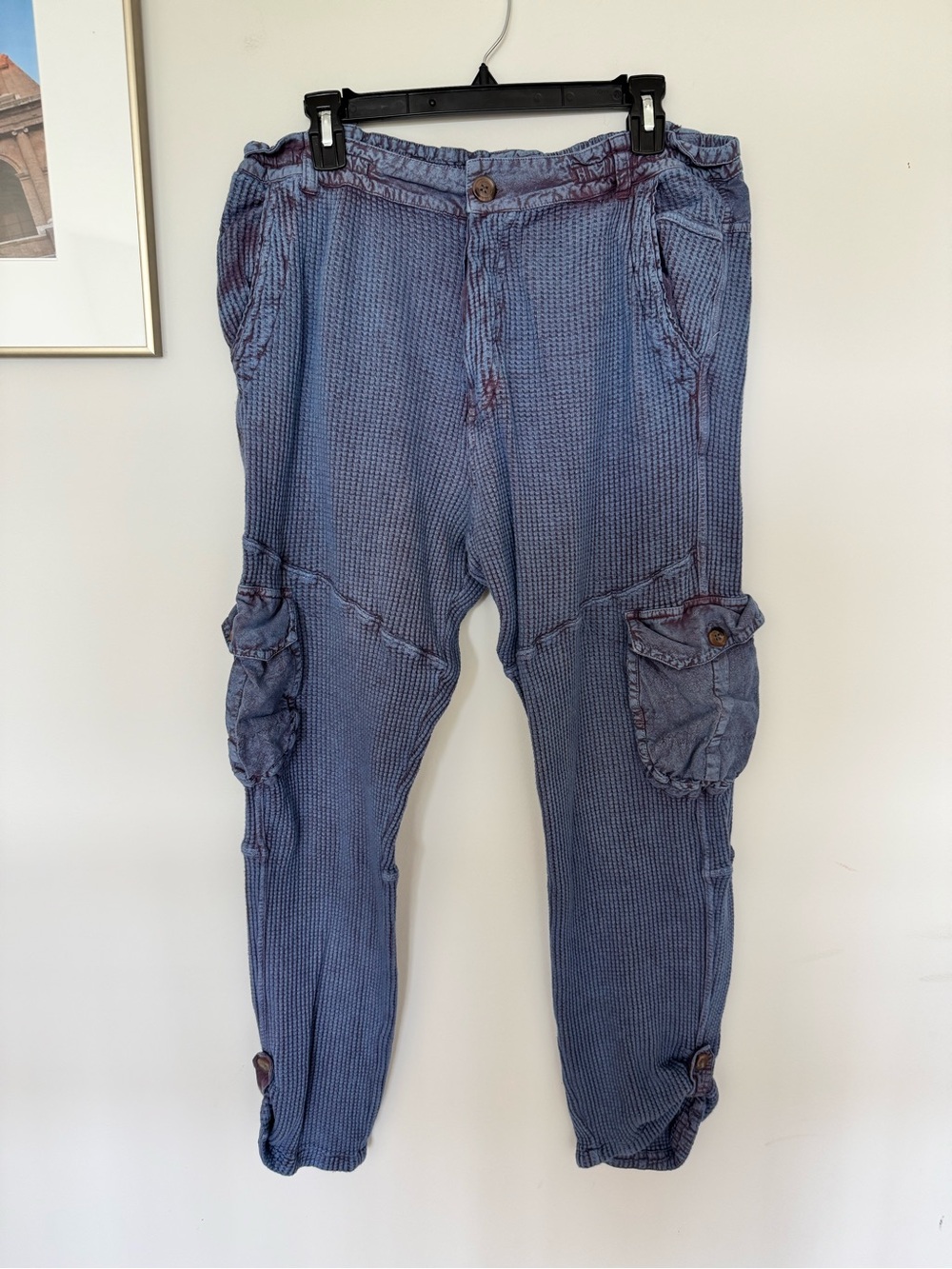 FP One by Free People Relaxed Blue Cargo Waffle Knit Jogger Pants for Women